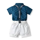 4PCS Boys Outfit Polka Dots Short Sleeve Shirt and Suspender Shorts Dress Up