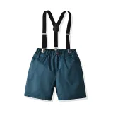 4PCS Boys Outfit Khaki Plaid Short Sleeve Shirt and Suit Shorts Dress Up