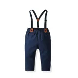 4PCS Boys Outfit Long Sleeve Shirt and Navy Suspender Pants Dress Up