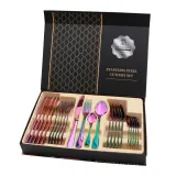 24 Piece Smooth Edge Stainless Steel Tableware Includes Dinner Forks Knives Spoons Gift Box