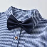 4PCS Boys Outfit Blue Plaid Shirts and Navy Suspender Pants Dress Up