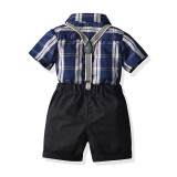 4PCS Boys Outfit Short Sleeve Shirt and Suit Shorts Dress Up