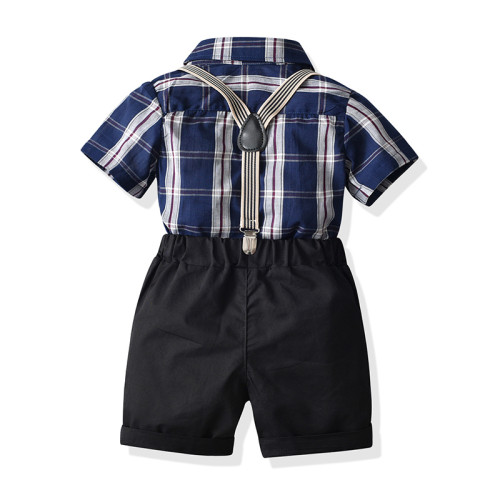 4PCS Boys Outfit Short Sleeve Shirt and Suit Shorts Dress Up