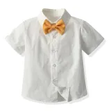 2PCS Boys Outfit Short Sleeve Shirt and Suspender Shorts Dress Up