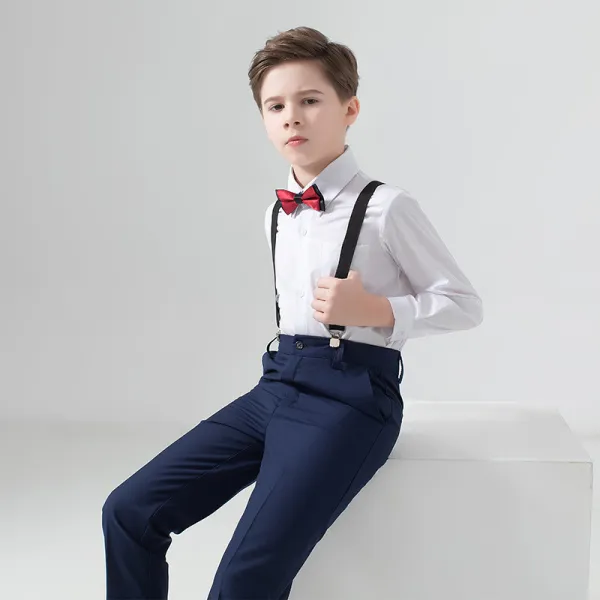4PCS Boys Outfit Long Sleeve Shirt and Suspender Pants with Tie