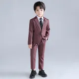 5PCS Boys Outfit Shirt Suits and Suit Pants with Brooch