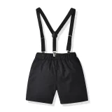 4PCS Boys Outfit Ploll Short Sleeve Shirts and Suspender Shorts Dress Up