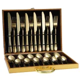 24 Piece Gold Box Smooth Edge Stainless Steel Tableware Includes Dinner Forks Knives Spoons