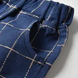 3PCS Boys Blue Plaids Outfit Long Sleeve Shirt Suit Vest and Pants Dress Up