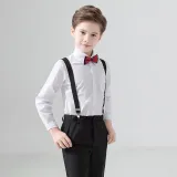 4PCS Boys Outfit Long Sleeve Shirt and Suspender Pants with Tie