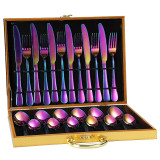 24 Piece Gold Box Smooth Edge Stainless Steel Tableware Includes Dinner Forks Knives Spoons
