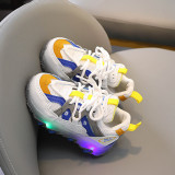 LED Light Kids Mesh Breathable Multicolor Splicing Casual Sneakers Shoes
