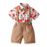 4PCS Boys Outfit Cartoon Crab Shirt and Khaki Shorts Dress Up