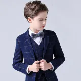 5PCS Boys Blue Outfit White Shirts Suit Vest and Pants with Tie