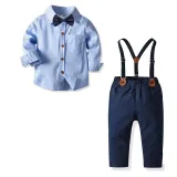 4PCS Boys Outfit Suit Shirts and Suspender Navy Pants Dress Up