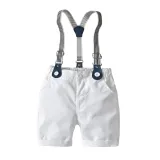 4PCS Boys Outfit Pink Plaid Shirts and Suspender Shorts Dress Up