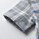4PCS Boys Outfit Short Sleeve Plaid Shirt and Suspender Black Shorts Dress Up