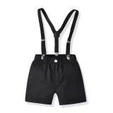 4PCS Boys Outfit Ploll Short Sleeve Shirts and Suspender Shorts Dress Up