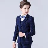5PCS Boys Blue Outfit White Shirts Suit Vest and Pants with Tie