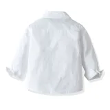4PCS Boys Outfit White Long Sleeve Shirts and Black Suspender Pants