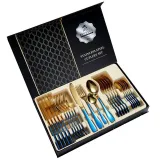 24 Piece Smooth Edge Stainless Steel Tableware Includes Dinner Forks Knives Spoons Gift Box