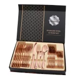 24 Piece Smooth Edge Stainless Steel Tableware Includes Dinner Forks Knives Spoons Gift Box