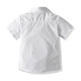 4PCS Boys Outfit Short Sleeve Shirts and Khaki Suspender Shorts Dress Up