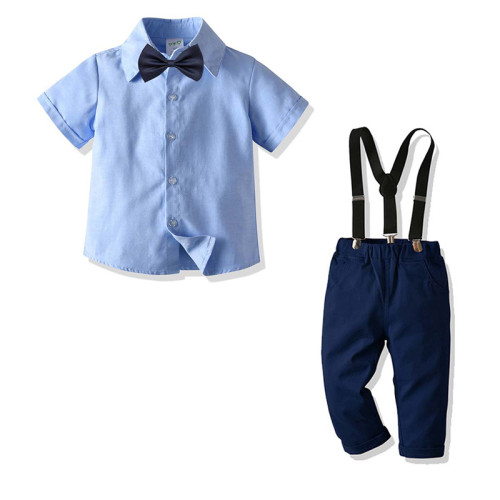 4PCS Boys Outfit Short Sleeve Shirts and Suspender Pants Dress Up