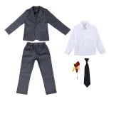 5PCS Boys Outfit Shirt Suits and Suit Pants with Brooch