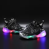 LED Light Kids Mesh Breathable Letters Flying Weaving Sneakers Shoes