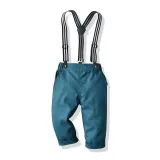 4PCS Boys Blue Outfit Short Sleeve Shirt and Suspender Shorts Dress Up