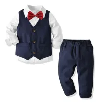 4PCS Boys Outfit Long Sleeve Shirt and Suit Vest Pants