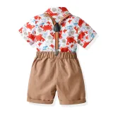 4PCS Boys Outfit Cartoon Crab Shirt and Khaki Shorts Dress Up