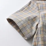 4PCS Boys Outfit Khaki Plaid Short Sleeve Shirt and Suit Shorts Dress Up
