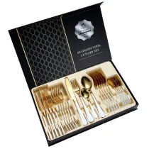 24 Piece Smooth Edge Stainless Steel Tableware Includes Dinner Forks Knives Spoons Gift Box