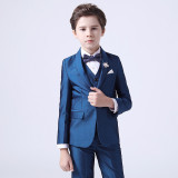 3PCS Boys Blue Outfit Suit Coat Vest and Pants with Tie Dress Up