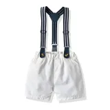 4PCS Boys Outfit Polka Dots Short Sleeve Shirt and Suspender Shorts Dress Up