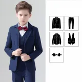 5PCS Boys Outfit Long Sleeve Shirt Suit Vest and Pants with Tie