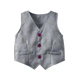4PCS Boys Outfit Long Sleeve Shirt and Gray Vest Suit Pants Dress Up