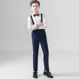 4PCS Boys Outfit Long Sleeve Shirt and Suspender Pants with Tie