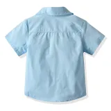 4PCS Boys Outfit Blue Short Sleeve Shirts and Black Suspender Shorts Dress Up