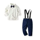 4PCS Boys Outfit Suit Shirts and Suspender Navy Pants Dress Up
