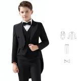 5PCS Boys Tuxedo Outfit White Shirts Suit Vest and Pants with Tie Dress Up