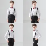 4PCS Boys Outfit Long Sleeve Shirt and Suspender Pants with Tie