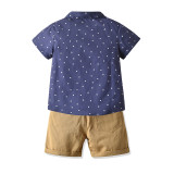 3PCS Boys Outfit Navy Dots Shirts and Suit Shorts Dress Up