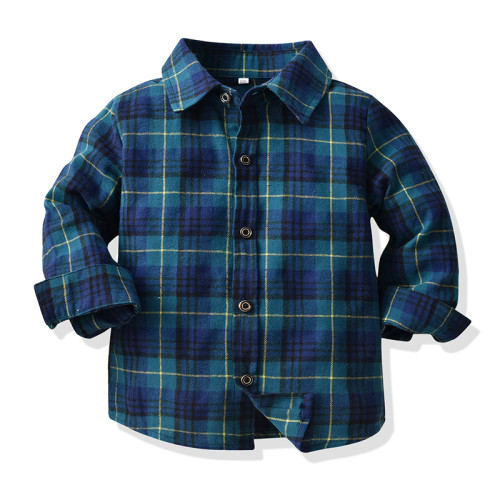 4PCS Boys Outfit Navy Plaid Shirt and Suspender Pants Dress Up