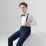 4PCS Boys Outfit Long Sleeve Shirt and Suspender Pants with Tie