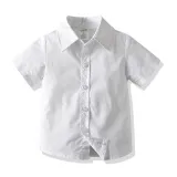 4PCS Boys Outfit Short Sleeve Shirts and Khaki Suspender Shorts Dress Up