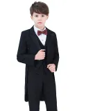 5PCS Boys Tuxedo Outfit White Shirts Suit Vest and Pants with Tie