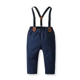 4PCS Boys Outfit Suit Shirts and Suspender Navy Pants Dress Up
